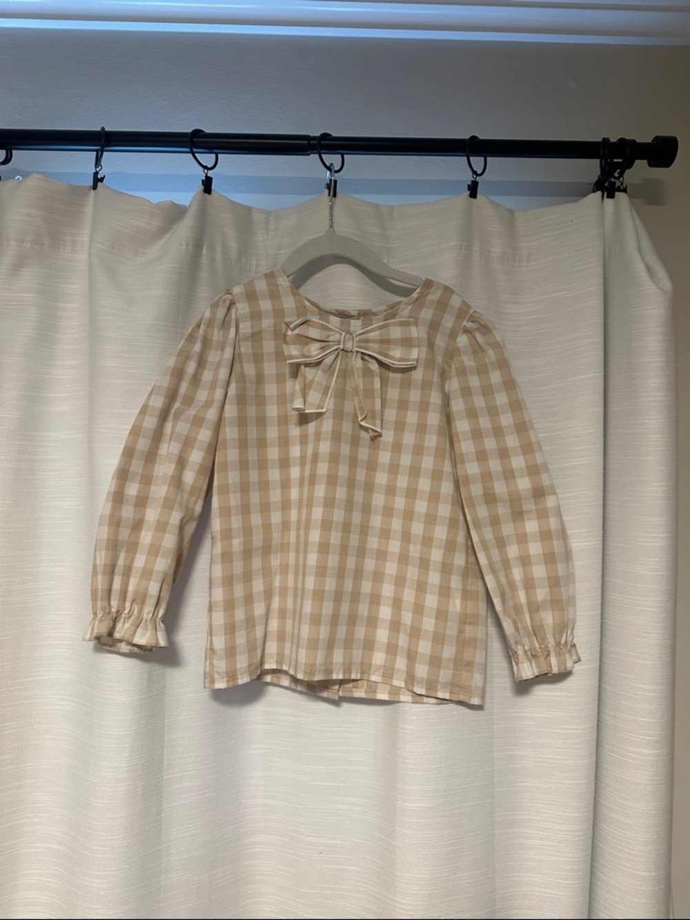 The Beaufort Bonnet Company Beige Gingham Bow-Front Blouse